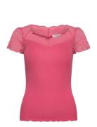 Rwbeatha Silk Capsleeve T-Shirt Pink Rosemunde