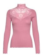 Rwbeatha Silk Ls Lace T-Neck T-Shir Pink Rosemunde
