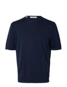 Slmtorino Ss Knit Crew Neck Noos Navy Selected