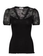Rwbeatha Silk Ss Full Lace V- Neck Black Rosemunde