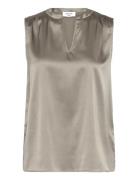 Rwjade Silk Sl Top Khaki Rosemunde