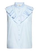 Rwmegan Sl Frill Top Blue Rosemunde