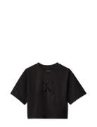Velvet Monogram Boxy S/S T-Shirt Black Calvin Klein