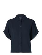Slfviva Ss Cropped Sun Shirt Noos Navy Selected