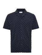 Jacquard Checkered Towel Resort Shi Navy Lindbergh