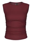 Pcmadison Sl Ruching Top Jrs Noos Bc Burgundy Pieces