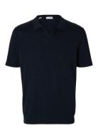Slhmattis Ss Linen Blend Open Polo Noos Navy Selected
