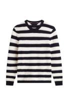 Crochet Block Stripe Crew Neck Navy Tommy Hilfiger