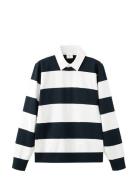 Striped Polo Sweatshirt In 100% Cotton White Mango