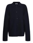 Grbaja Ls Knit Cardigan Navy Grunt