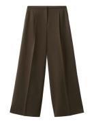 Wide Leg Mid-Rise Pleated Trousers Khaki Mango