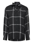 Blouse With Check Pattern And Foulard Collar Grey Mango
