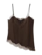 Asymmetric Lace Camisole Top Brown Mango