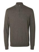 Slhberg Half Zip Cardigan Noos Brown Selected