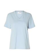 Slwessential Ss V-Neck Tee Noos Blue Selected