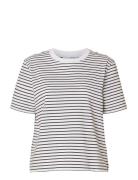 Slwessential Ss Striped Boxy Tee Noos White Selected