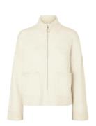 Slfsia Ras Ls Knit Zipper Cardigan Noos Cream Selected