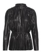 Slfnaline Ls High Neck Plisse Top Black Selected