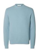 Slmdane Ls Knit Structure Crew Neck Noos Blue Selected