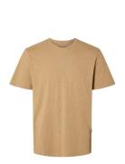 Slmaspen Slub Ss O-Neck Tee Noos Brown Selected