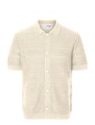 Slhpalo Ss Knit Crochet Polo Cardigan Beige Selected