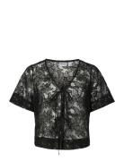 Pclouise 2/4 V-Neck Tie Top Wvn D2D Black Pieces