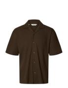 Slmrelaxsimon Ribbed Ss Overshirt Brown Selected