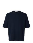 Slmrelaxsonny Waffle Ss O-Neck Tee Navy Selected