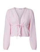 Pcsastina Ls V-Neck Tie Top Wvn Msa Bc Pink Pieces