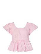 Yasnille Ss Bubble Hem Top Pink YAS