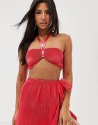 ASOS DESIGN beach bralet in pleated satin co-ord-Red