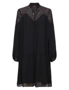 Chiffon Mini Dress With Lace Lyhyt Mekko Black Esprit Collection