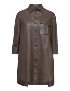 Chili Thin Leather Dress Lyhyt Mekko Brown MDK / Munderingskompagniet