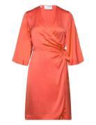 Slffranziska 3/4 Short Satin Wrap Dress Lyhyt Mekko Orange Selected Fe...