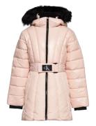 Long Belted Puffer Coat Toppatakki Pink Calvin Klein