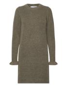 Slfsia Ras Frill Ls Knit Dress Lyhyt Mekko Green Selected Femme