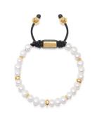 Men's Beaded Bracelet With Pearl And Gold Rannekoru Korut White Nialay...
