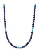 Beaded Necklace With Blue Lapis, Turquoise, And Gold Kaulakoru Korut B...
