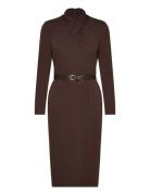 Belted Mockneck Jersey Dress Polvipituinen Mekko Brown Lauren Ralph La...