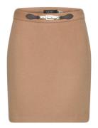 Buckle-Trim Wool-Blend Pencil Skirt Lyhyt Hame Beige Lauren Ralph Laur...
