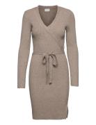 Viril Wrap L/S Knit Dress - Noos Polvipituinen Mekko Beige Vila