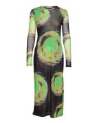 Tuli Printed Mesh Dress Polvipituinen Mekko Multi/patterned Wood Wood