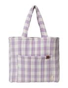 Quilted Tote Bag - Lilac Checks Tote Laukku Purple Fabelab