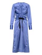 Solid Satin Midi Dress Polvipituinen Mekko Blue Ganni