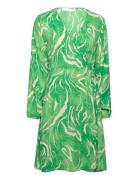 Slffiola Ls Aop Wrap Dress B Polvipituinen Mekko Green Selected Femme