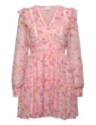 Viroman New V-Neck L/S Short Dress/Dc/Ka Lyhyt Mekko Pink Vila