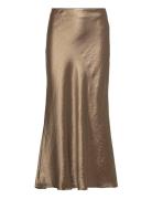 Slfsilva-Lena Hw Midi Skirt B Polvipituinen Hame Gold Selected Femme
