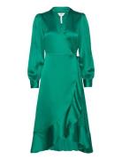 Objsateen Wrap Dress A Fair Polvipituinen Mekko Green Object