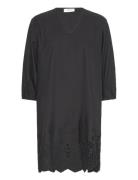 Cotton Dress W/ Embroidery Polvipituinen Mekko Black Rosemunde