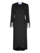 Msjassie Solid Fringe Sleeve Dress Polvipituinen Mekko Black Minus